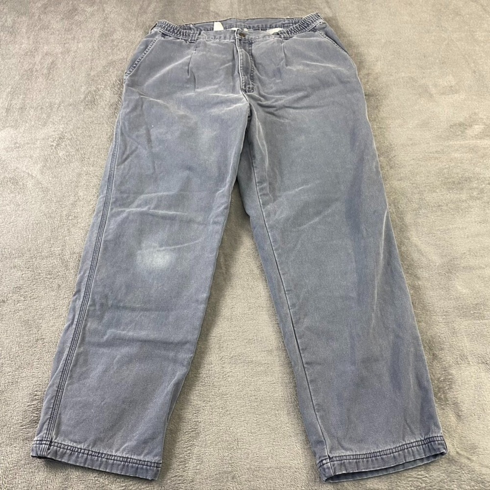 Vintage LL Bean Pants Mens 36x30 Canvas Plaid Lined Elastic Waist Band Hiking